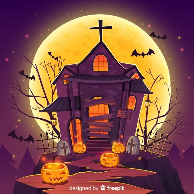 Halloween haunted house background with gradient lights