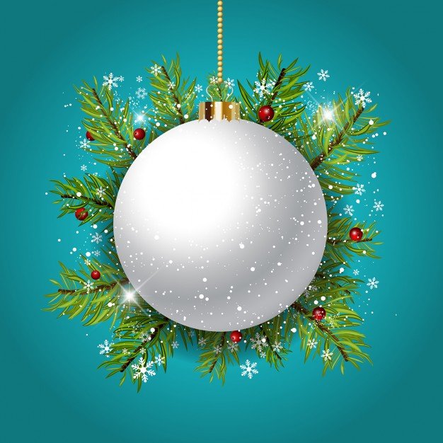 blue background with white christmas ball